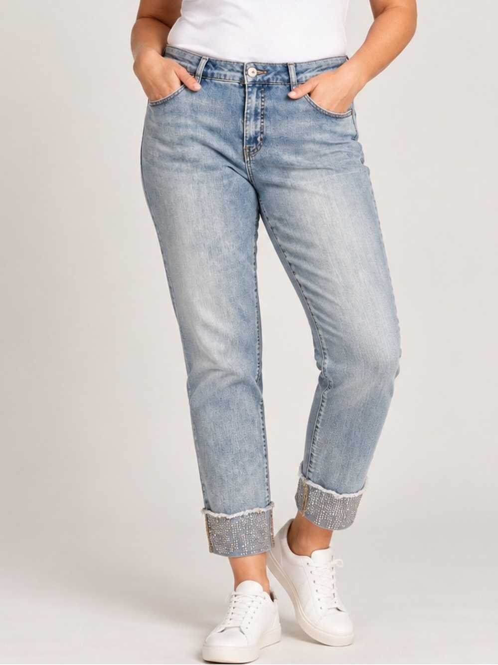 Tribal Jeans Size 16 Light Wash Rhinestone Cuff Stretch Ankle Jeans